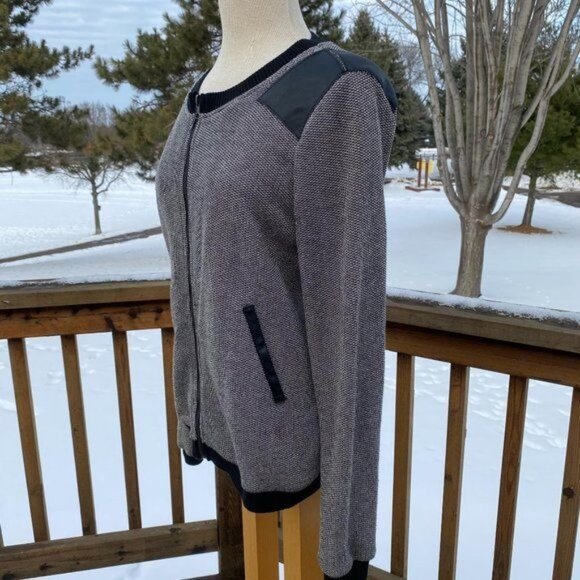 41Hawthorn Knit Tweed Moto Jacket Size L Faux Leather Trim Gray Black Full Zip - Picture 8 of 12